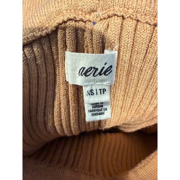 Aerie Ribbed Knit Flare Pants Camel Tan Lounge High Waist XS - Picture 5 of 5